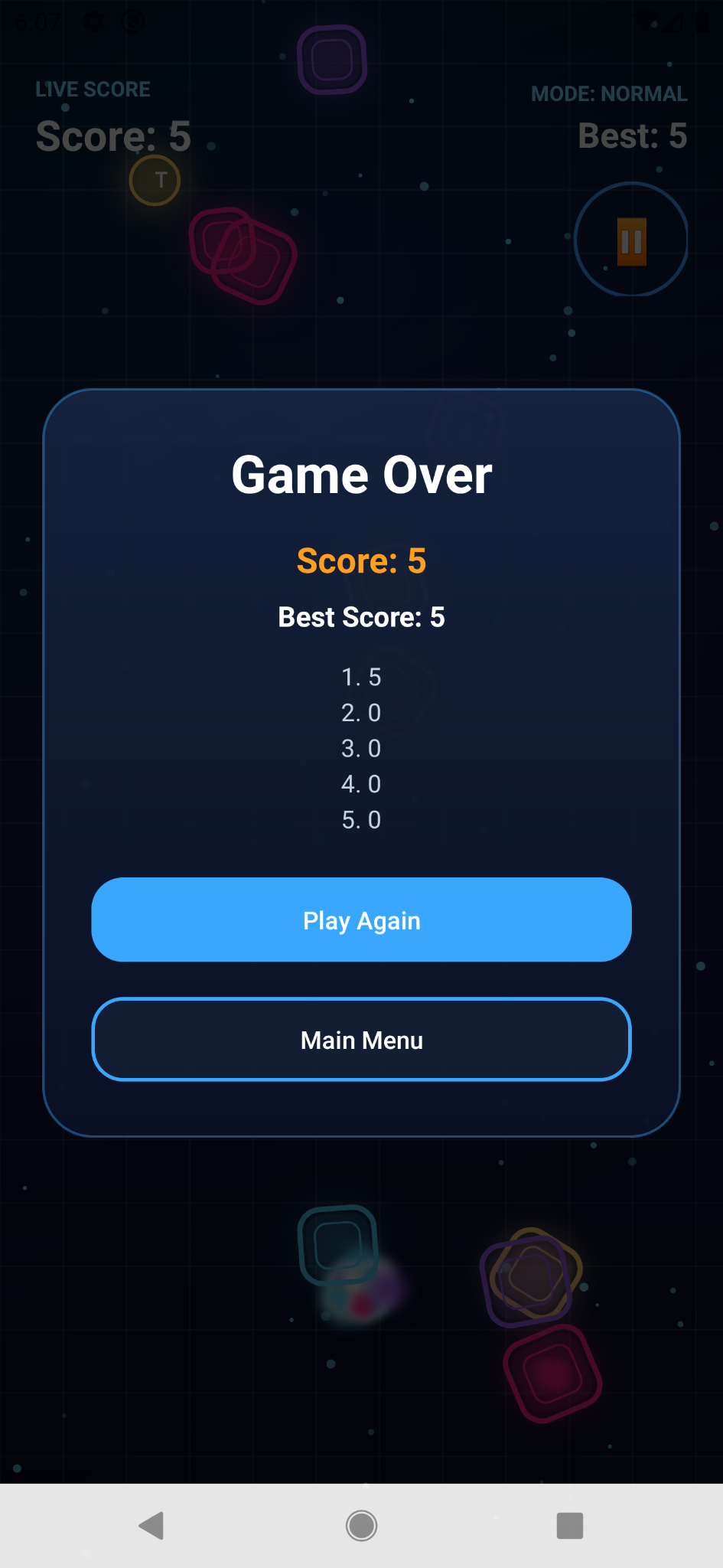 Tap Dodger game over screenshot