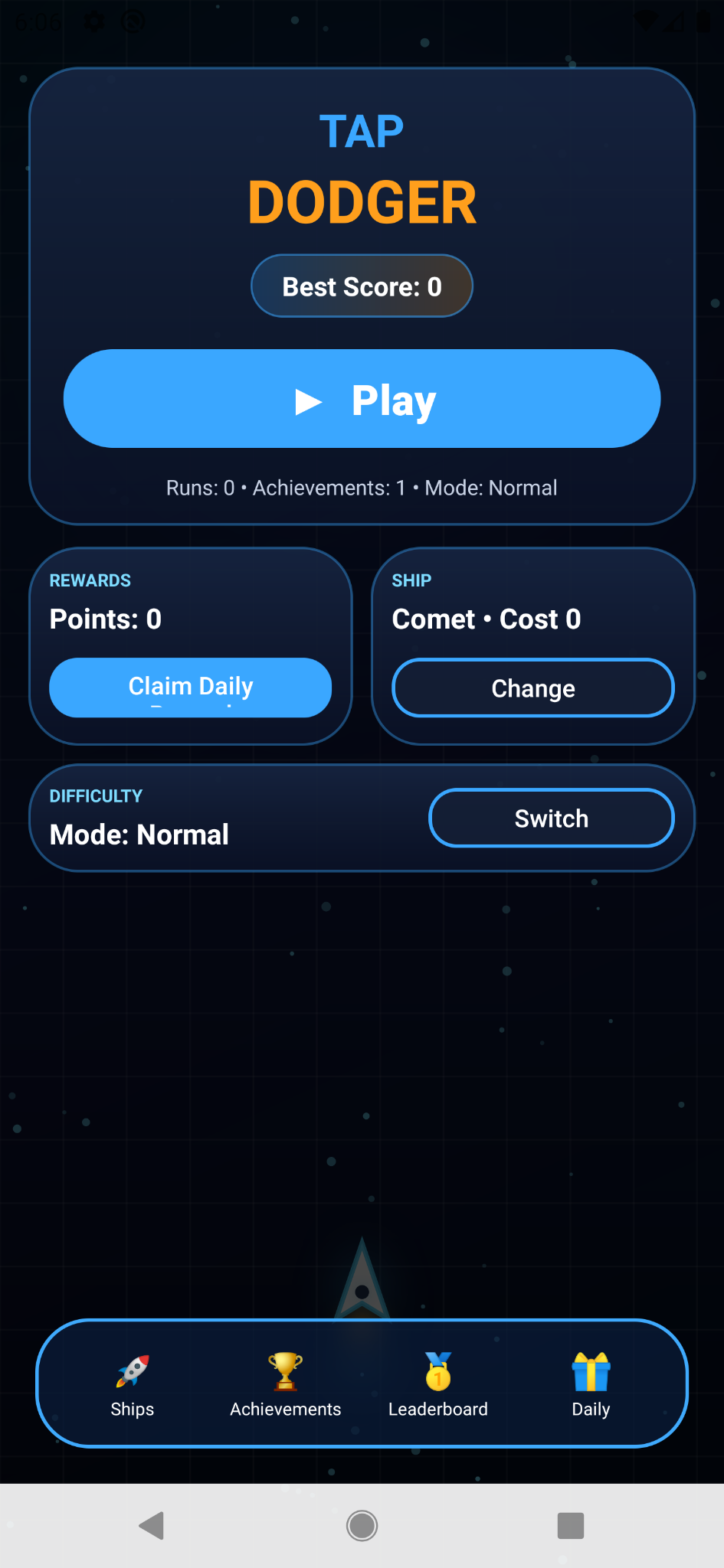 Tap Dodger main menu screenshot